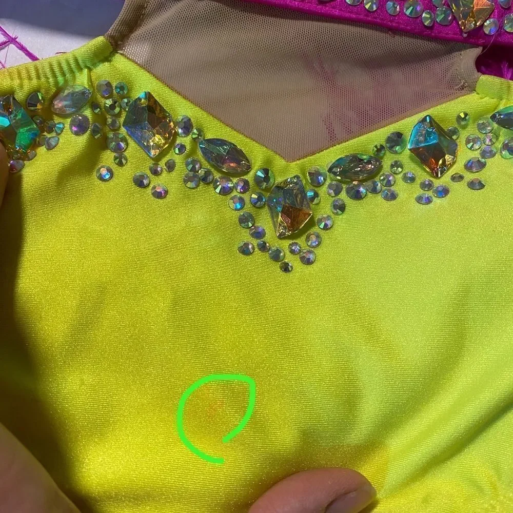 Glamour competition, solo dance costume neon   Feather illusion sassy jazz LC